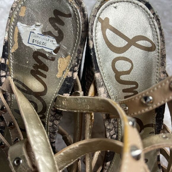 Sam Edelman Yadira leather tan studded & snake skin print Gladiator sandals SZ7 - Picture 11 of 11